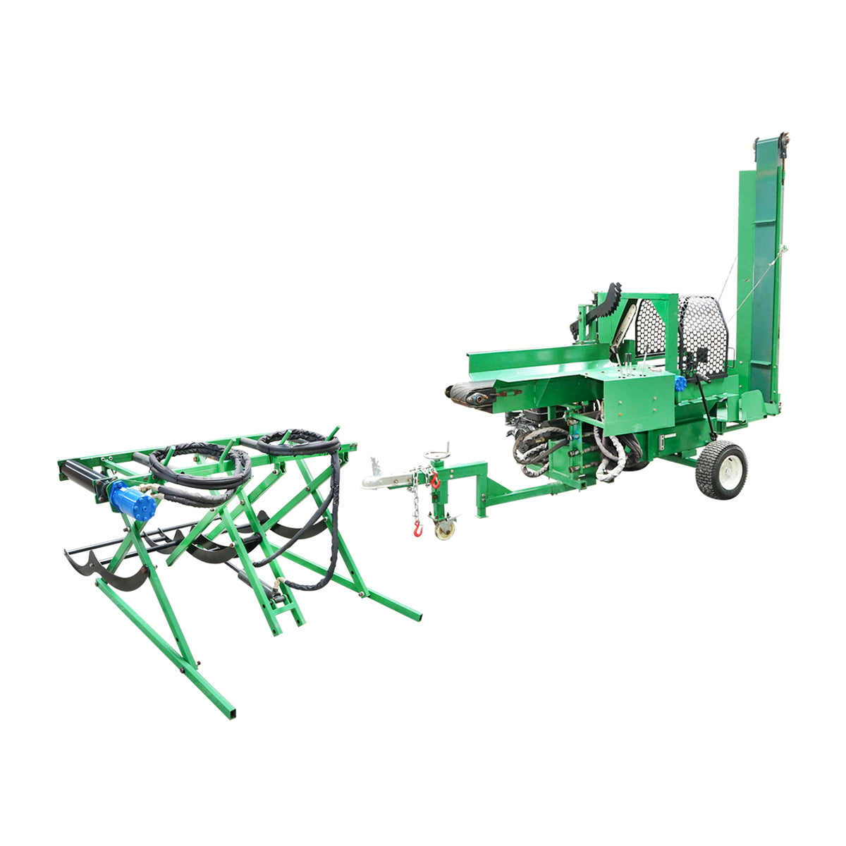 16T wood splitter, 15HP gasoline engine with conveyor belt and 525 Kg conveyor